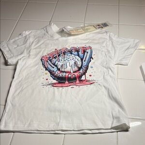 T shirt says 7/8.  Fits more like 5/6. White Kids Baseball Graphic T-Shirt. NWT